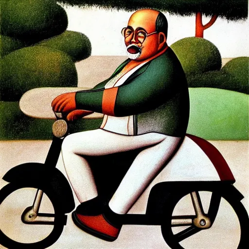 Image similar to ghandi riding a motorcycle by botero