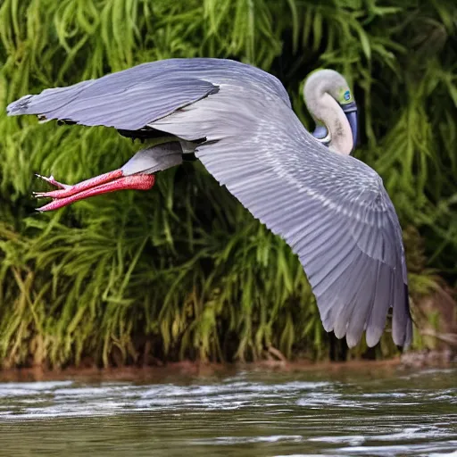 Image similar to shoebill stork chasing james corden, realistic,