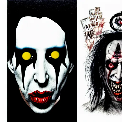 Image similar to graphic illustration, creative design, marilyn manson as alice cooper, biopunk, francis bacon, highly detailed, hunter s thompson, concept art
