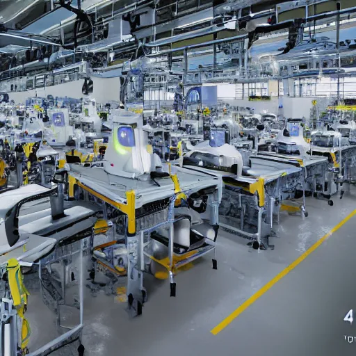 Image similar to photograph of a robot factory, 4K