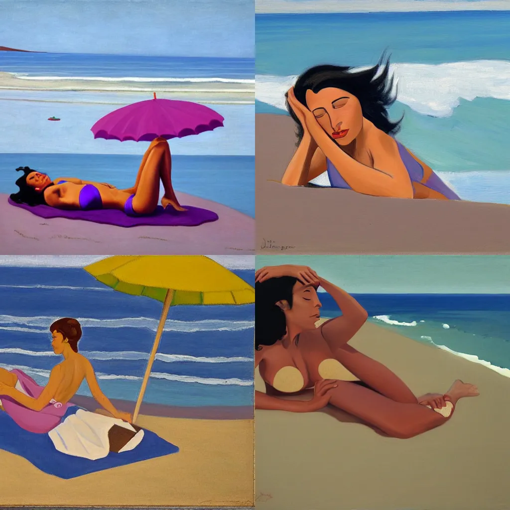 Image similar to woman laying on beach by Pegge Hopper