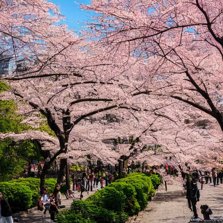 Prompt: photo of japanese sakura garden in the center of moscow, sony a 7 r