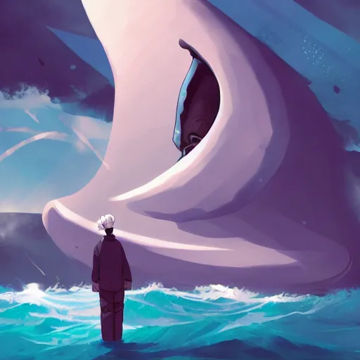 Image similar to Herman Melville as Moby the White Whale, ambient lighting, 4k, anime key visual, lois van baarle, ilya kuvshinov, rossdraws, artstation