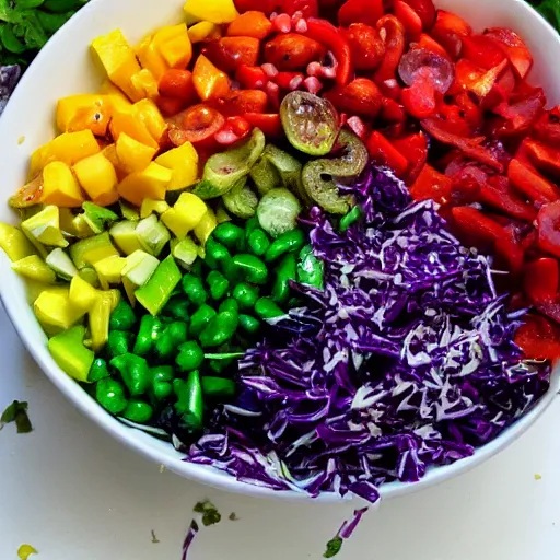 Prompt: a rainbow coleslau salad