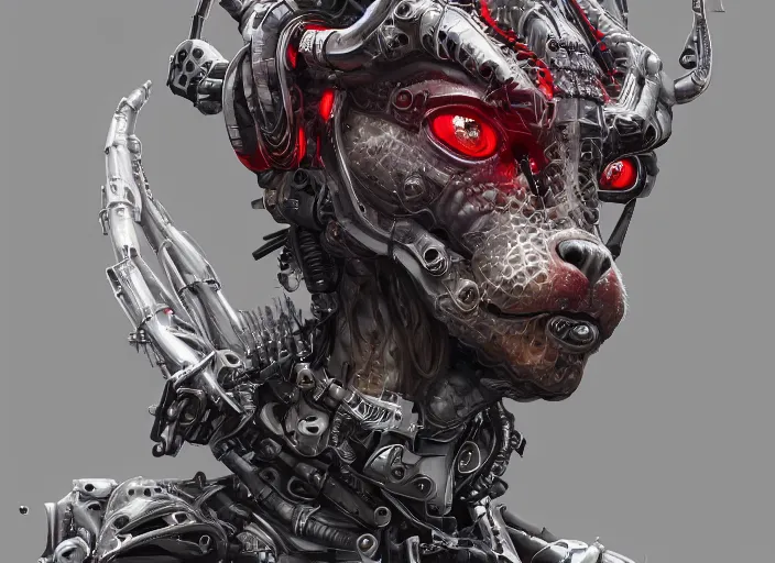 Image similar to high intricate portrait of a cyborg hellhound, maria panfilova, andrea savchenko, mike kime, ludovic plouffe, qi sheng luo, oliver cook, makoto shinkai, trending on artstation