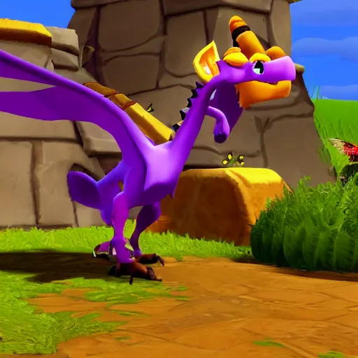 Image similar to screenshot of a griffin bard as an npc in spyro the dragon video game, with playstation 1 graphics, activision blizzard, upscaled to high resolution