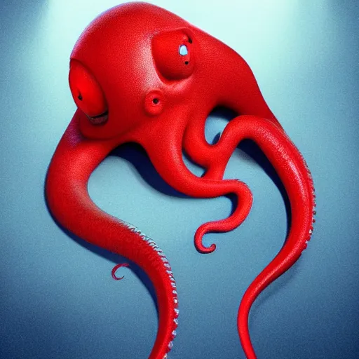 Image similar to portrait of red octopus, sly, cunning, blue background, pixar style animation 3d extremely gloomy lighting, atmospheric, cinematic, detailed illustration unreal Engine, 8K