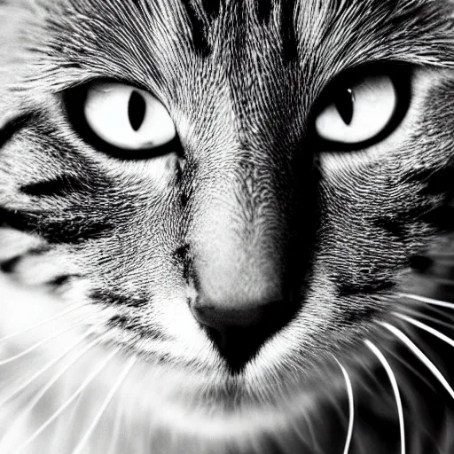 Image similar to beautiful close-up of a cat looking directly into the camera, limited color palette, high contrast, digital art, abstract, geometric