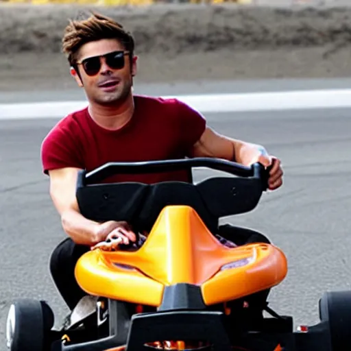 Prompt: zac efron racing a go kart