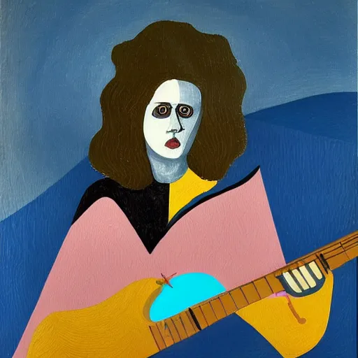 Prompt: Anna Calvi playing electric guitar, oil painting by Pablo Picasso