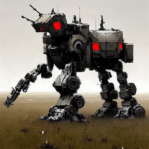 Image similar to four legged war machine mech art by jakub rozalski