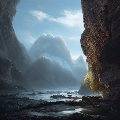 Image similar to michal karcz painting of a beautiful landscape. , detailed, elegant, intricate, 4k,