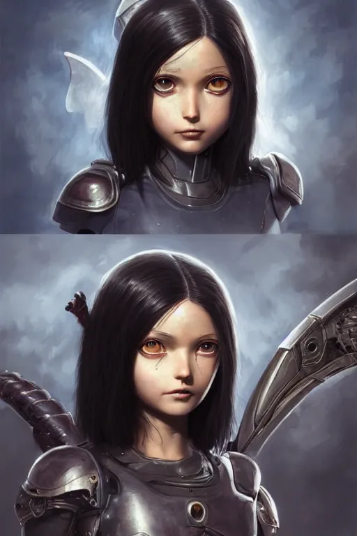 Image similar to battle angel alita, emily browning as alita, d & d, fantasy, portrait, highly detailed, headshot, digital painting, trending on artstation, concept art, sharp focus, illustration, art by artgerm and greg rutkowski and magali villeneuve