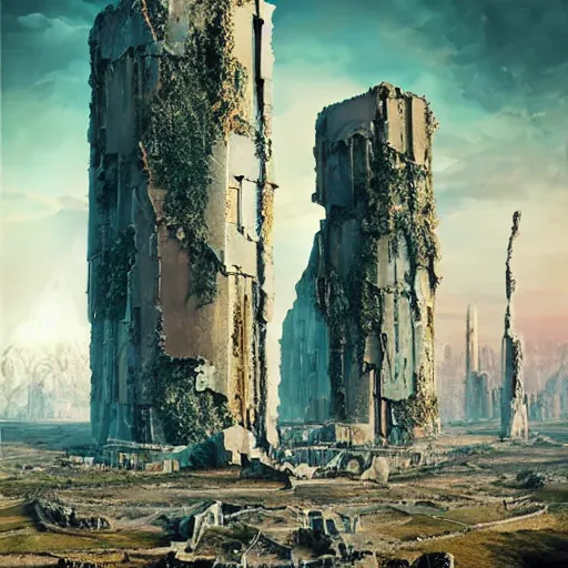 Image similar to the tarnished discovers the ruins of a city in the lands between, matte painting, detailed, elden ring, oil on canvas, by beeple