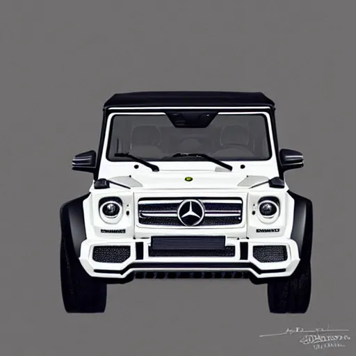 Image similar to White 2019 Mercedes G63, highly detailed, digital painting, artstation, concept art, smooth, sharp focus, illustration, art by artgerm and greg rutkowski and alphonse mucha