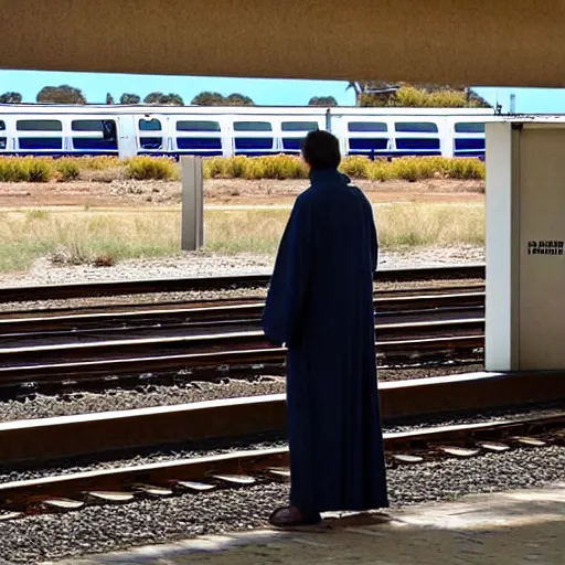 Image similar to jesus waiting for a train at peterborough in south australia