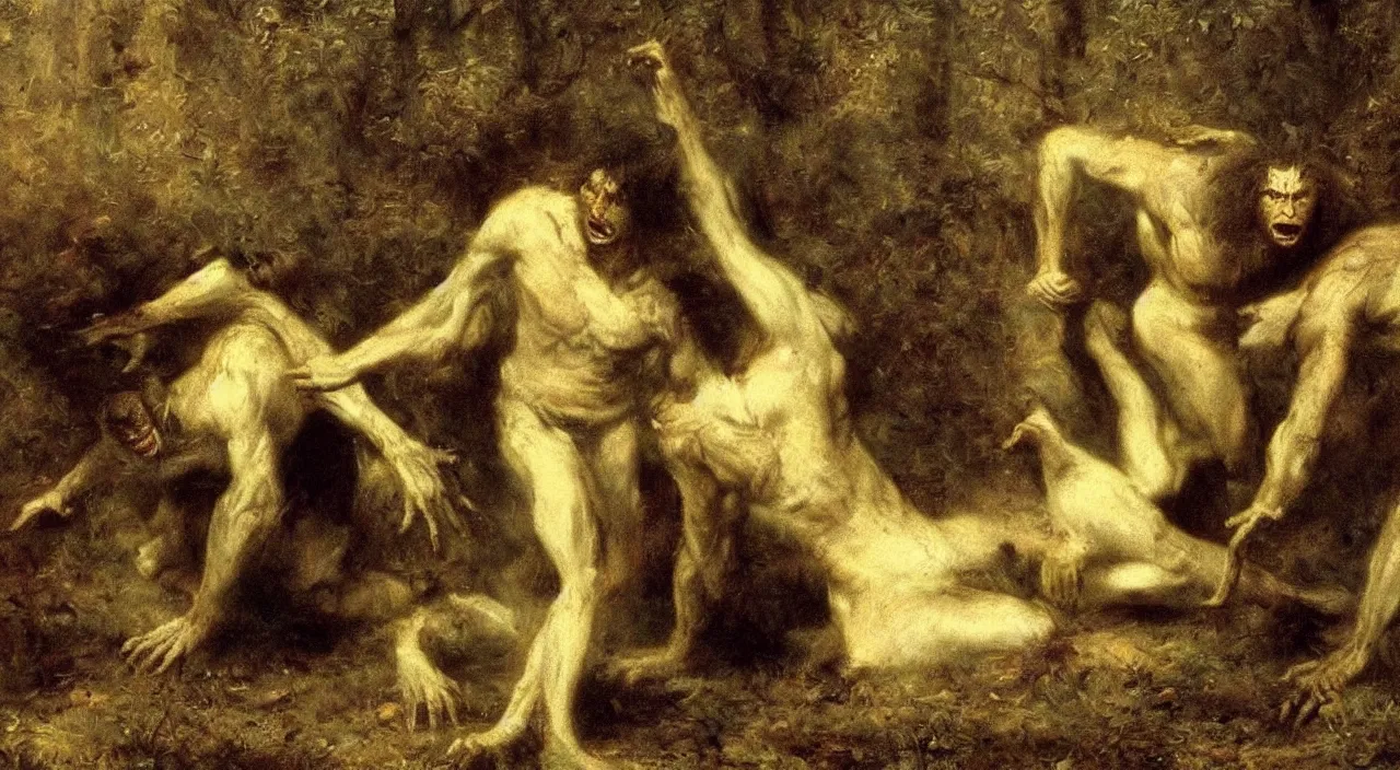 Image similar to a werewolf by Jan de Baen and Thomas Dewing