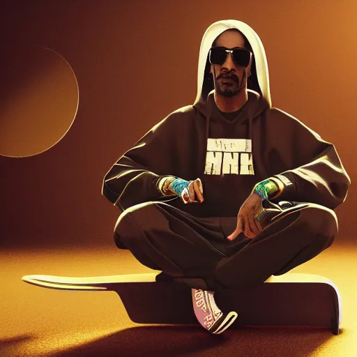 Prompt: Snoop Dog on the skateboard, octane render, V-Ray, blender, studio lighting, 8k, trending on ArtStation,