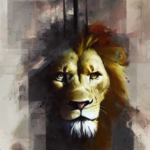 Image similar to lion - o using his sword of omens, jeremy mann painting