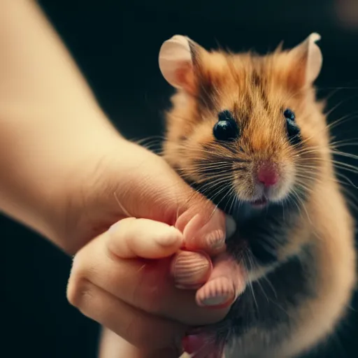 Prompt: photo of a hamster, holding hands with a kitten, in a cinema, various poses, unedited, soft light, sharp focus, 8 k