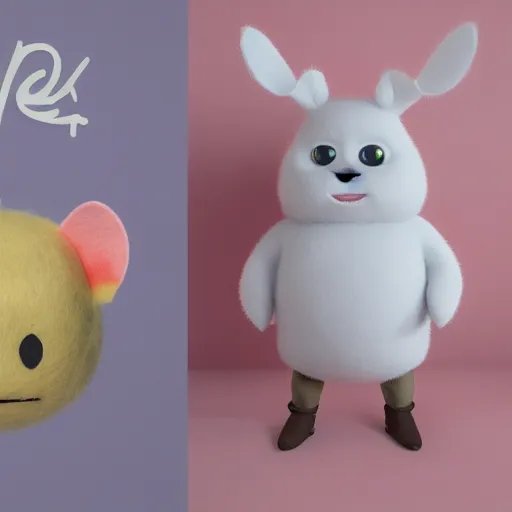 Image similar to a furry Moomin, two tiny horns, big head, 3D art, Baymax style, sweet department, felt, kawaii, Marina Dieul, Monchhich, Kristina Shablina, 8K