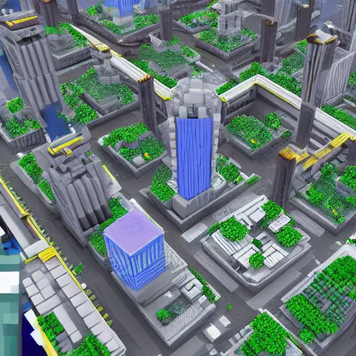 Prompt: a futuristic city in minecraft, trending on artstation, digital art