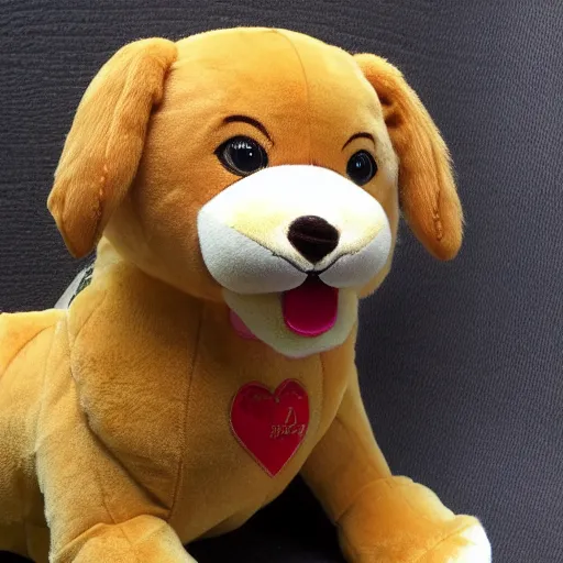 Image similar to a happy golden retriever puppyplush doll, 8 k