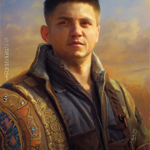 Image similar to portrait of a ukrainian man ( 3 5 ) from ukraine in 2 0 2 1, an oil painting by ross tran and thomas kincade