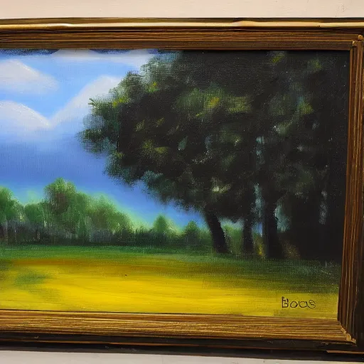 Image similar to landscape, oil on canvas, by bob ross