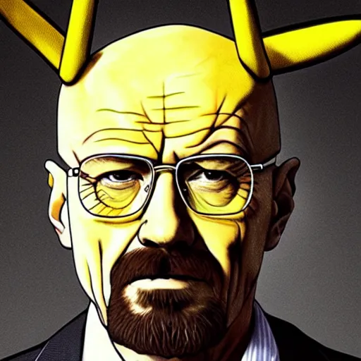 Prompt: Portrait of Breaking Bad's Walter White wearing a make-up of Pikachu on his face