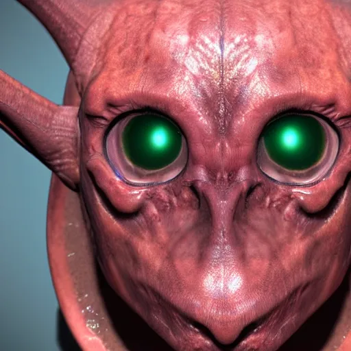 Prompt: photorealistic alien with horns. red eyes, human eyes