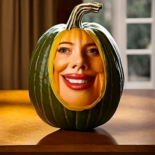 Image similar to gourd shaped like the face of amber heard hybrid intercross mix as a gourd