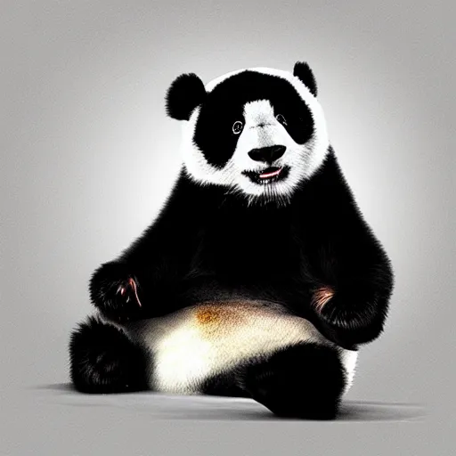 Image similar to silly panda in a predicament, digital art, minimalistic, monochromatic