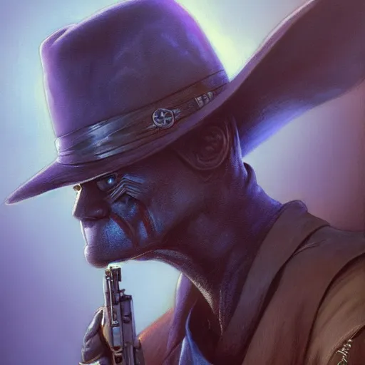 Image similar to Cad Bane from Star Wars, diffuse lighting, fantasy, intricate, elegant, highly detailed, lifelike, photorealistic, digital painting, artstation, illustration, concept art, smooth, sharp focus, art by John Collier and Albert Aublet and Krenz Cushart and Artem Demura and Alphonse Mucha