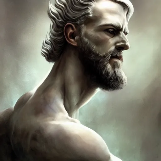 Prompt: Zeus, the lightning god, masculine features, cinematic lighting, powerful, hyper-detailed, cgsociety, 8k, high resolution, in the style of Charlie Bowater, Tom Bagshaw, single face, symmetrical, headshot photography, insanely detailed and intricate, beautiful, elegant, watercolor, cinematic, portrait, Raphaelite, headroom, artstation, Pierre-Auguste Renoir