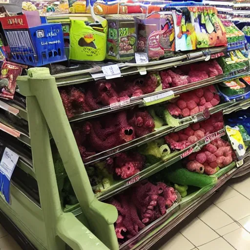 Prompt: octopus in supermarket