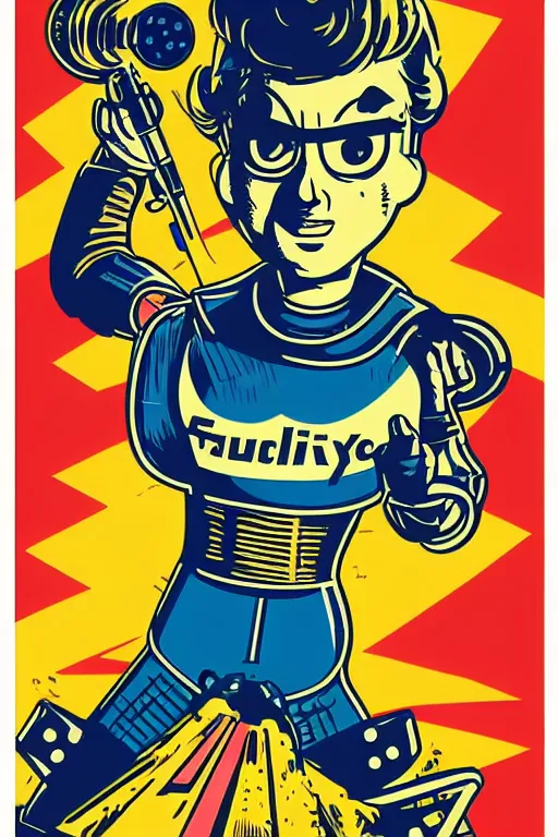 Image similar to fallout 7 6 retro futurist illustration art by butcher billy, sticker, colorful, illustration, highly detailed, simple, smooth and clean vector curves, no jagged lines, vector art, smooth andy warhol style