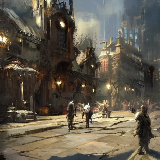 Image similar to Azorius Guildgate, painted by Craig Mullins