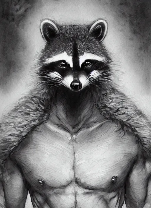 Image similar to portrait, male anthropometric raccoon barbarian, watercolor, dramatic lighting, cinematic, establishing shot, extremely high detail, foto realistic, cinematic lighting, pen and ink, intricate line drawings, by Yoshitaka Amano, Ruan Jia, Kentaro Miura, Artgerm, post processed, concept art, artstation, matte painting, style by eddie mendoza, raphael lacoste, alex ross