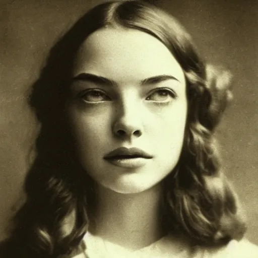 Image similar to headshot edwardian photograph of anya taylor - joy, natalie portman, emma stone, 1 9 2 0 s film actress, realistic face, ethereal, 1 9 1 0 s, grainy, victorian, soft blur