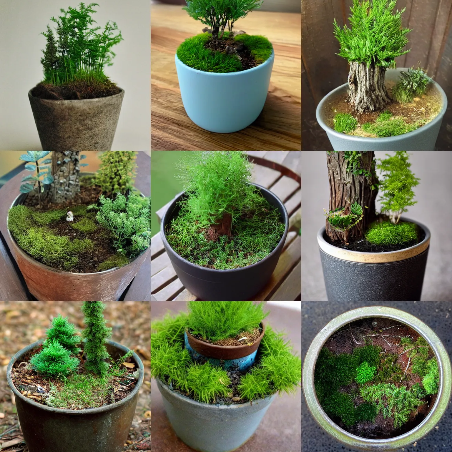 Prompt: a tiny forest on a pot