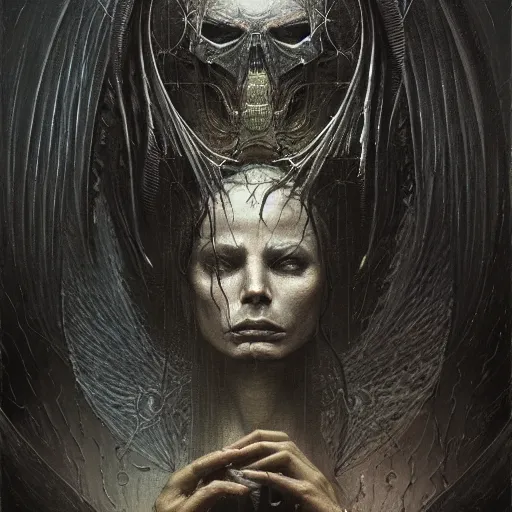 Image similar to a portrait of the angel of death, sci-fi concept art by giger and beksinski and szukalski and wlop and pete mohrbacher, digital art, highly detailed, intricate, horror, sharp focus, Trending on Artstation HQ, deviantart, unreal engine 5, 4K UHD image