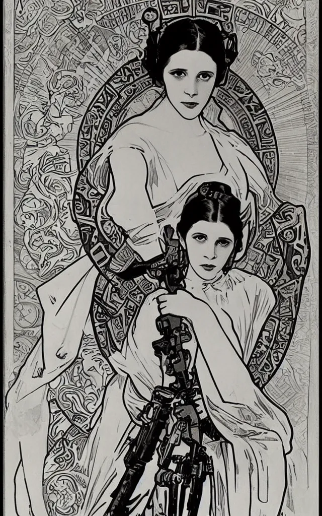 Prompt: Princess Leia by Alphonse Mucha