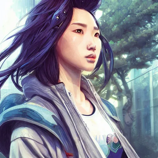 Image similar to asian lightning goddess wearing modern clothing, hoodie, jean shorts, slice of life, modern cyberpunk, highly detailed, digital painting, artstation, concept art, sharp focus, illustration, cinematic lighting, art by artgerm and greg rutkowski and alphonse mucha