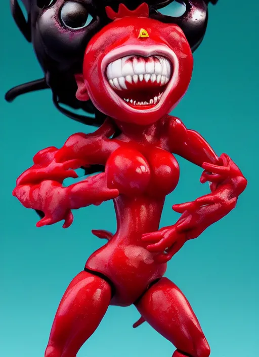 Prompt: a dramatic hyperrealistic pop surrealist oil panting of an enraged grotesque kawaii vocaloid figurine caricature screaming red in the face lunging with popping veins featured on akira by sony pictures animation made of madballs