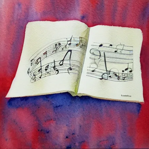 Prompt: a watercolour painting of a musical rapture, wet paper,