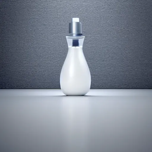 Image similar to perfume bottle on a white zen clean modern minimalist white sand beach with an ocean view, frozen and covered in ice, by peter tarka in an ivory room well contoured smooth fair walls, zaha hadid octane highly render, 4 k, ultra hd,