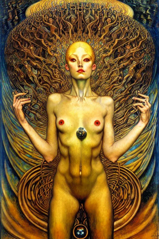 Image similar to Divine Chaos Engine by Karol Bak, Jean Delville, William Blake, Gustav Klimt, and Vincent Van Gogh, symbolist, visionary