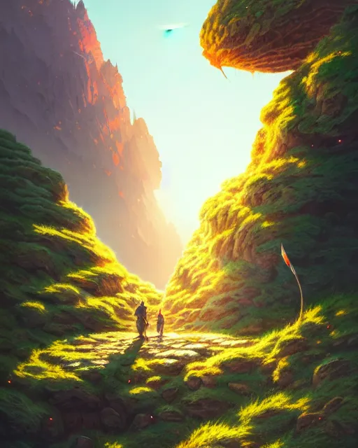 Image similar to highly detailed rock crumbles, stephen bliss, unreal engine, greg rutkowski, loish, rhads, beeple, makoto shinkai and lois van baarle, ilya kuvshinov, rossdraws, tom bagshaw, alphonse mucha, global illumination, god rays, detailed and intricate environment