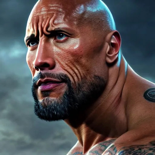 Prompt: the rock dwayne johnson with a beard , photo , trending on artstation , Hyperdetailed , CGSociety